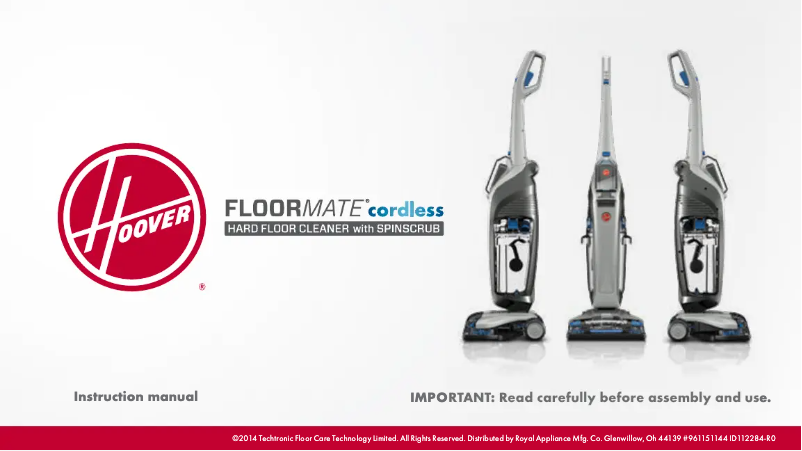 Page 1 de la notice Manuel utilisateur Hoover FloorMate Cordless BH55100