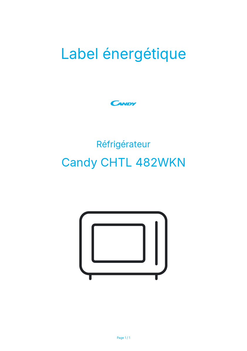 Page n°1 - Label énergétique Candy CHTL 482WKN