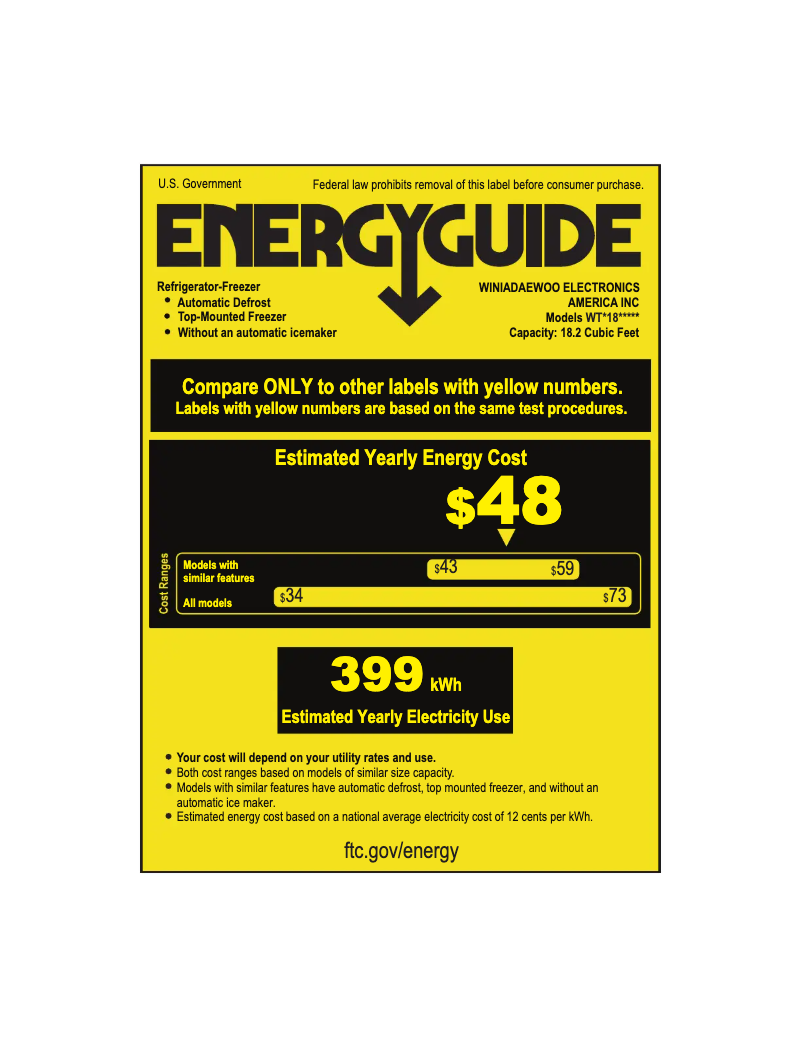 Page 1 de la notice Label énergétique Winia WTRG18HBBCD