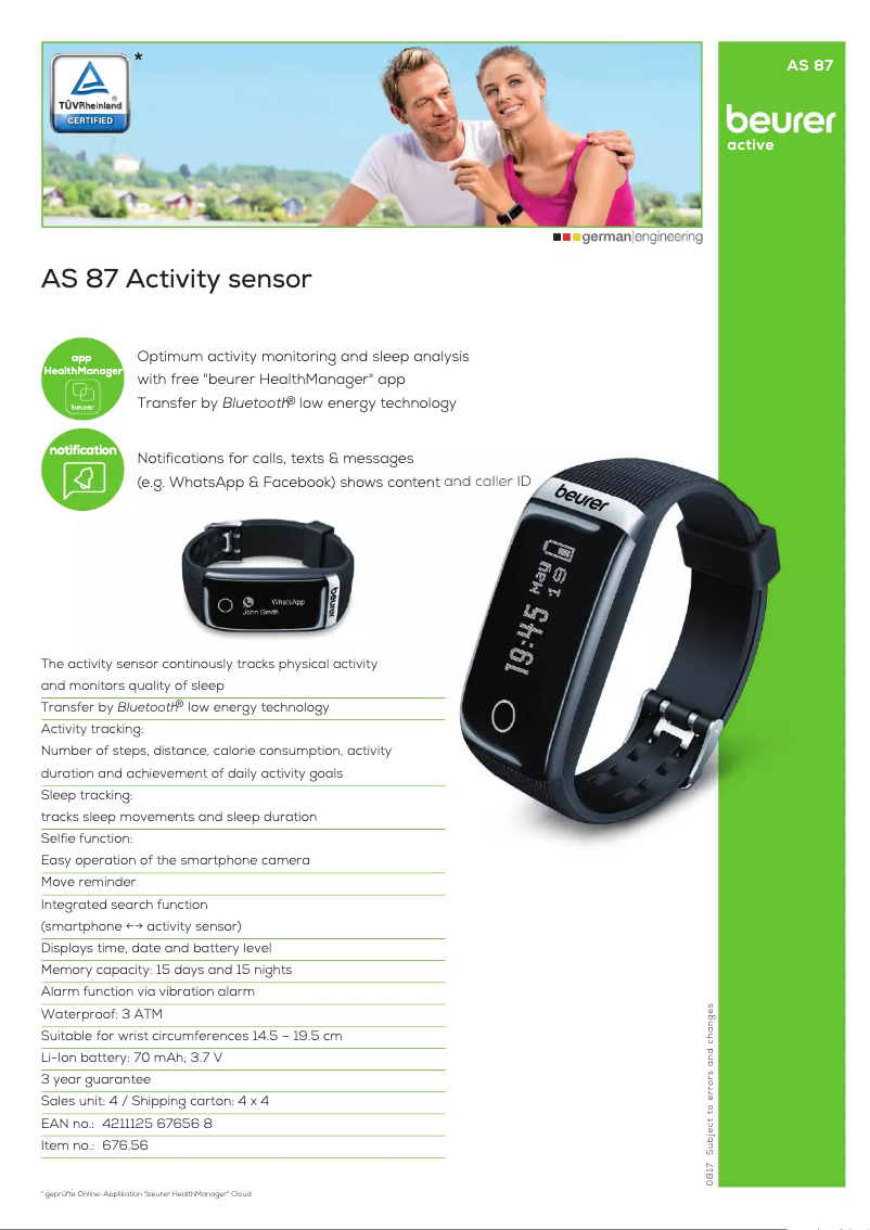 Page n°1 - Fiche technique Beurer AS 87