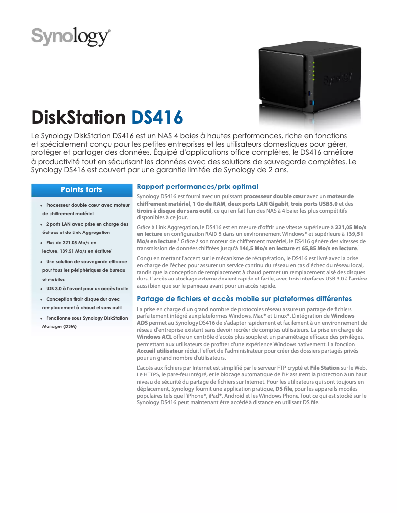 Image de la première page du manuel de l'appareil DiskStation DS416