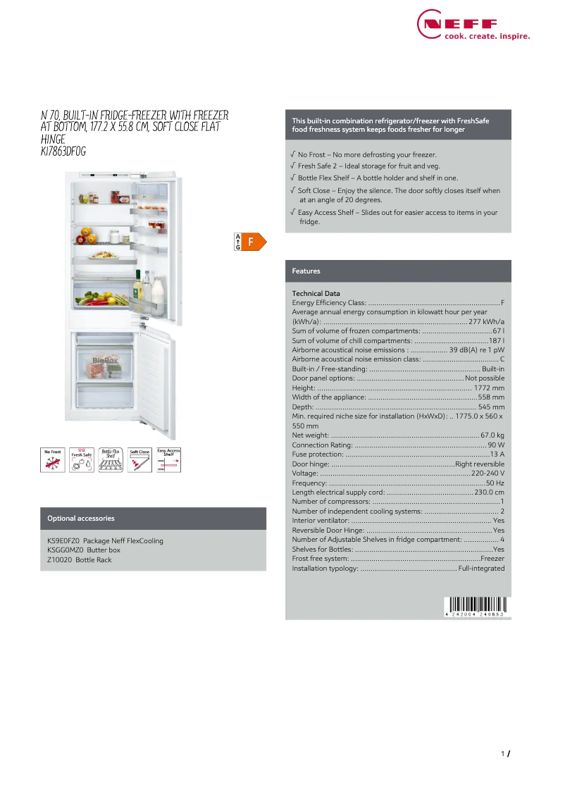 Page 1 de la notice Fiche technique Neff KI7863DF0G