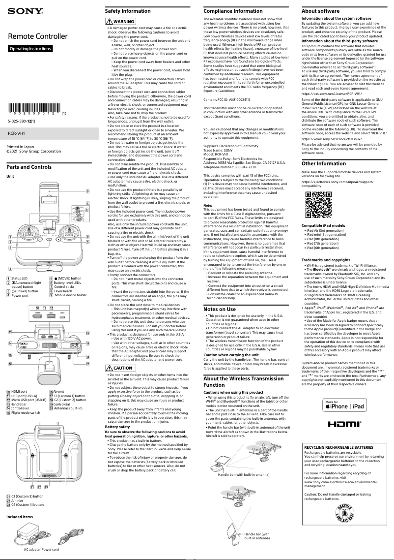 Page 1 de la notice Manuel utilisateur Sony RCR-VH1