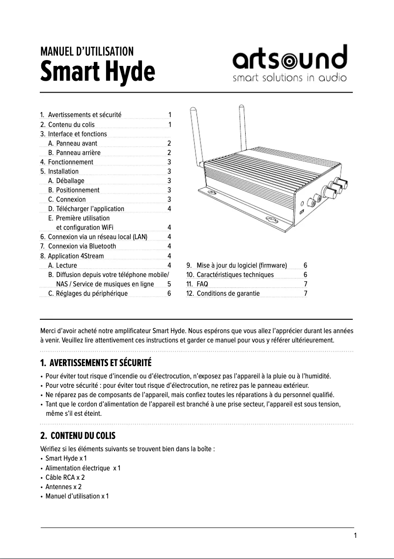 Page n°1 - Manuel utilisateur Artsound HPRO525