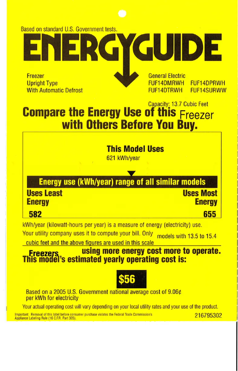 Page n°1 - Label énergétique GE FUF14DPRWH
