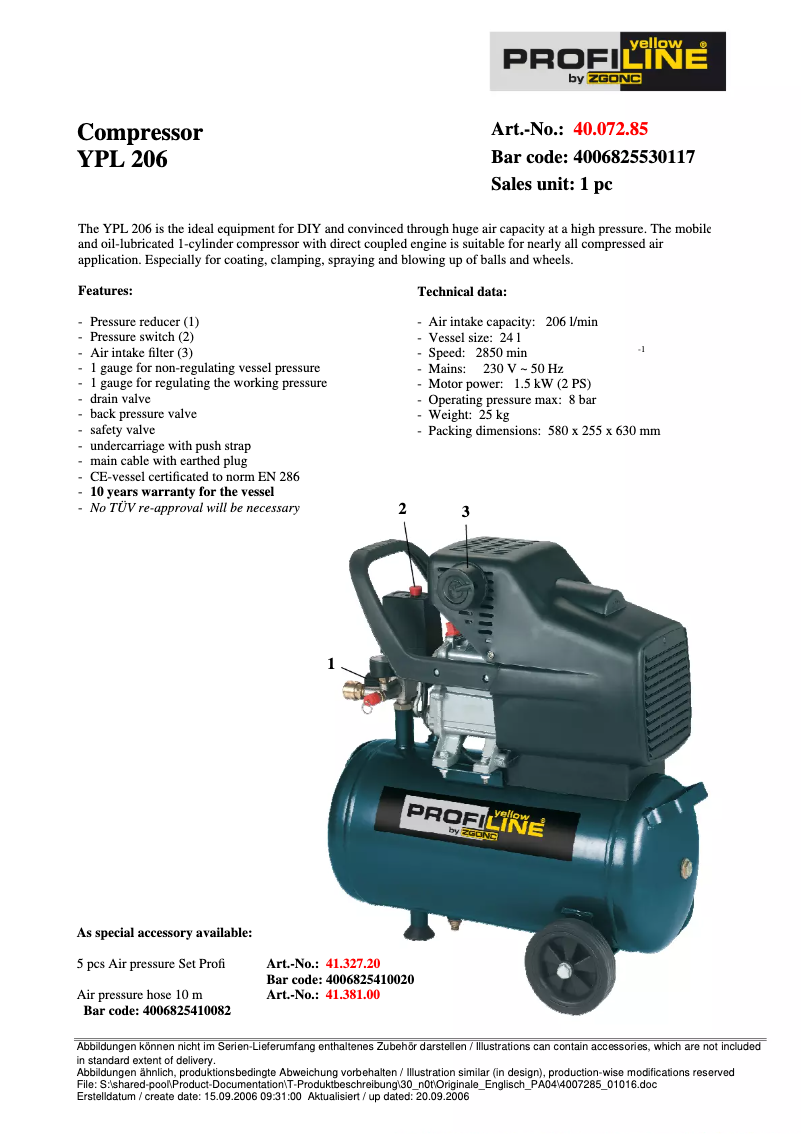 Page 1 de la notice Manuel utilisateur Einhell YPL 206