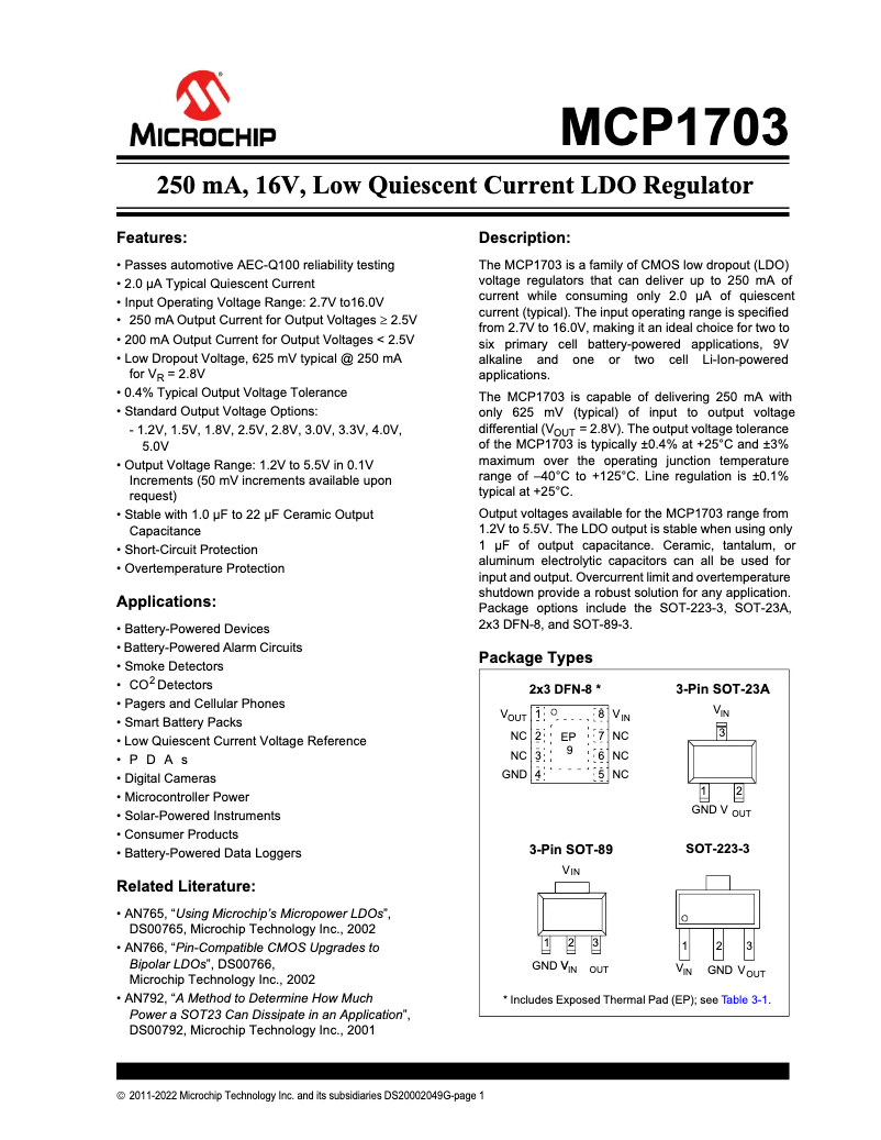 Page 1 de la notice Fiche technique Microchip MCP1703