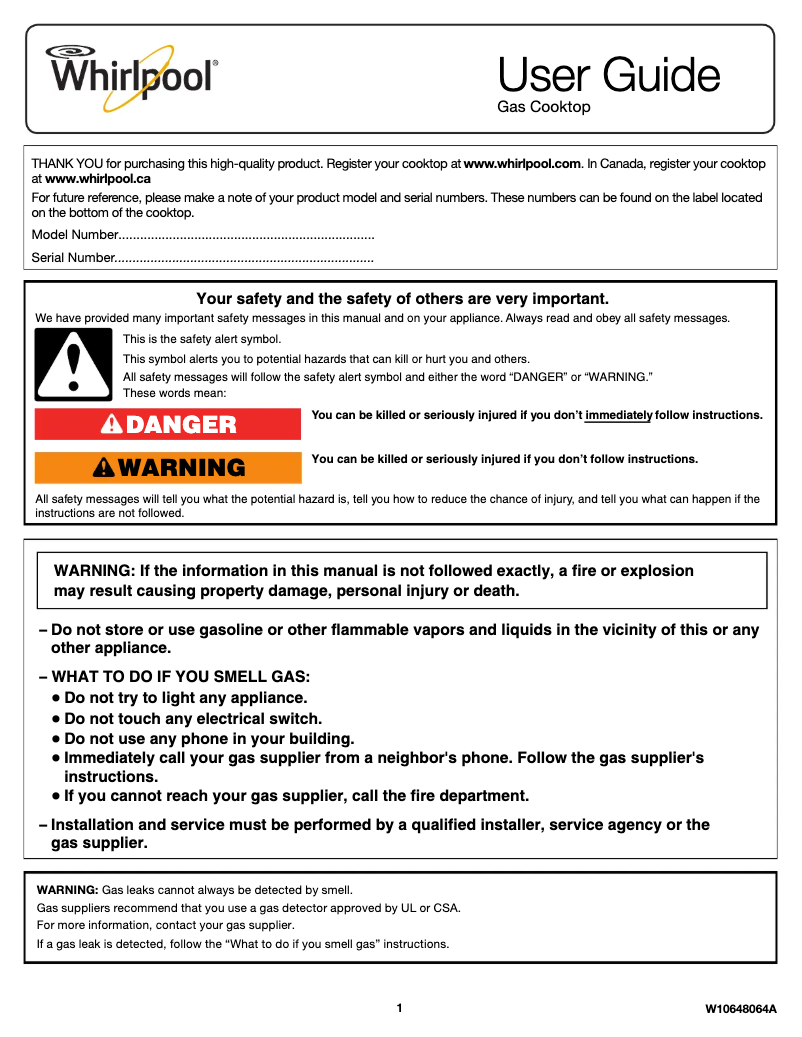Imagen de la primera página del manual del dispositivo WCG51US0DB