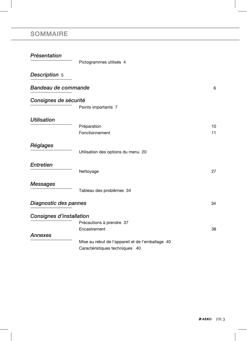 Page 1 de la notice Manuel utilisateur Asko CM8456S