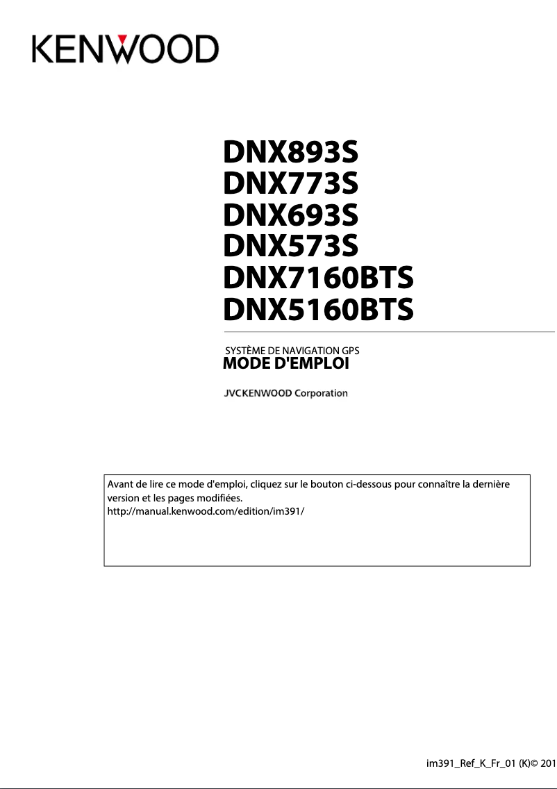 Page 1 de la notice Manuel utilisateur Kenwood DNX693S