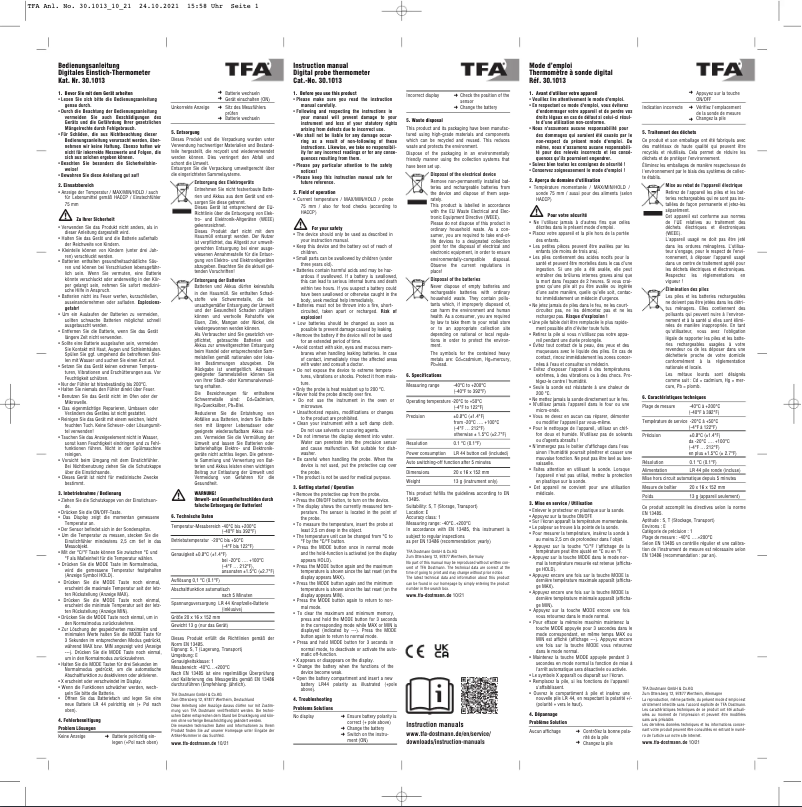 Page n°1 - Manuel utilisateur TFA Pocket-Digitemp S 30.1013
