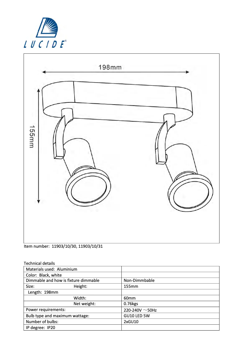 Page n°1 - Manuel utilisateur Lucide Jaster 11903/10/31