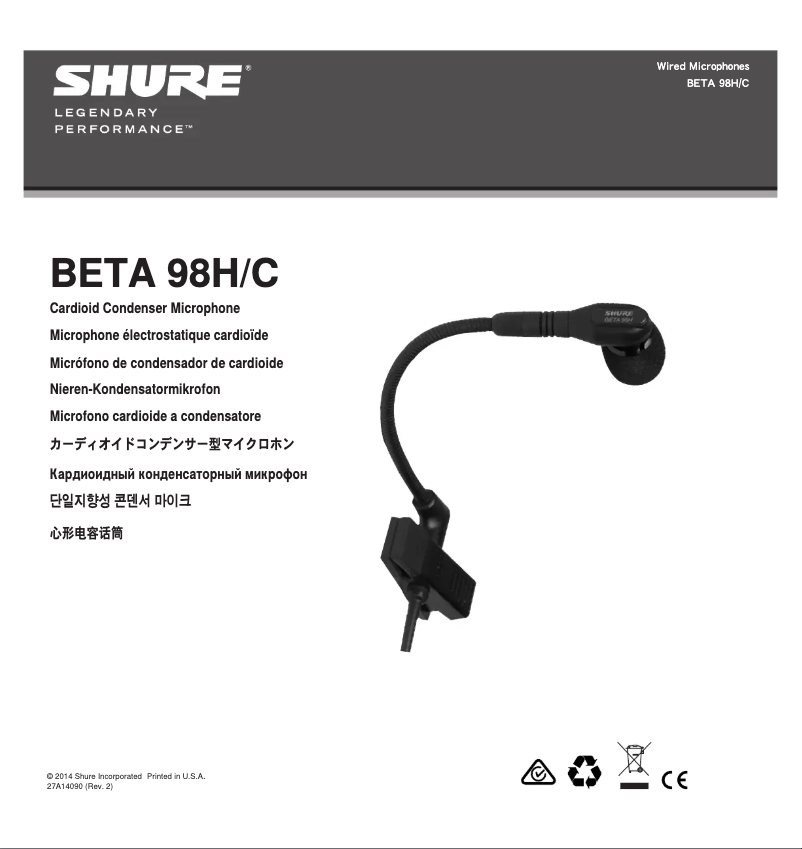 Page 1 de la notice Manuel utilisateur Shure Beta 98H/C