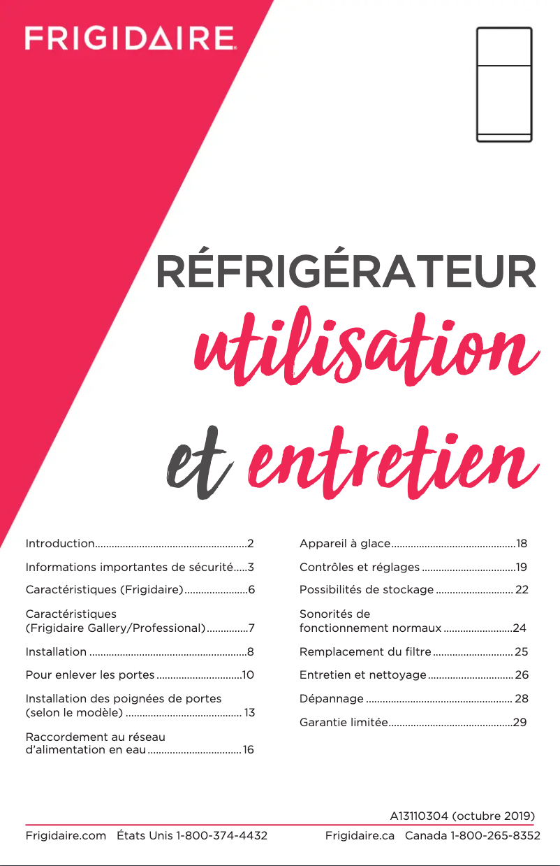 Page 1 de la notice Manuel utilisateur Frigidaire FFTR1814WB