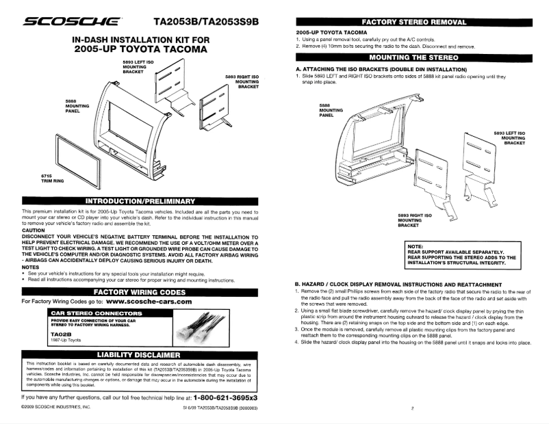 Page 1 de la notice Manuel utilisateur Scosche TA2053S9B