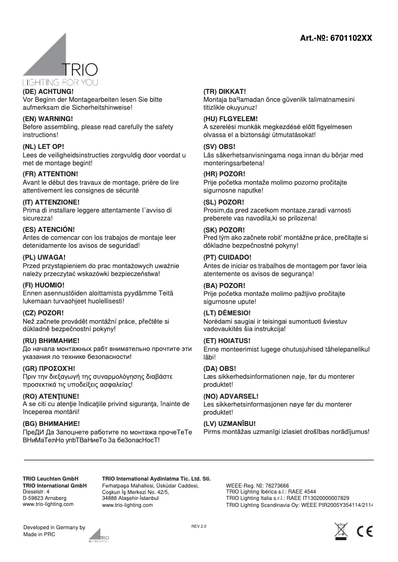 Page n°1 - Manuel utilisateur Trio Lighting Sambo 670110207