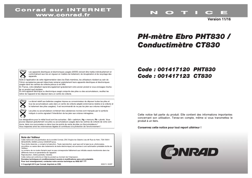 Page n°1 - Manuel utilisateur Ebro PHT 830