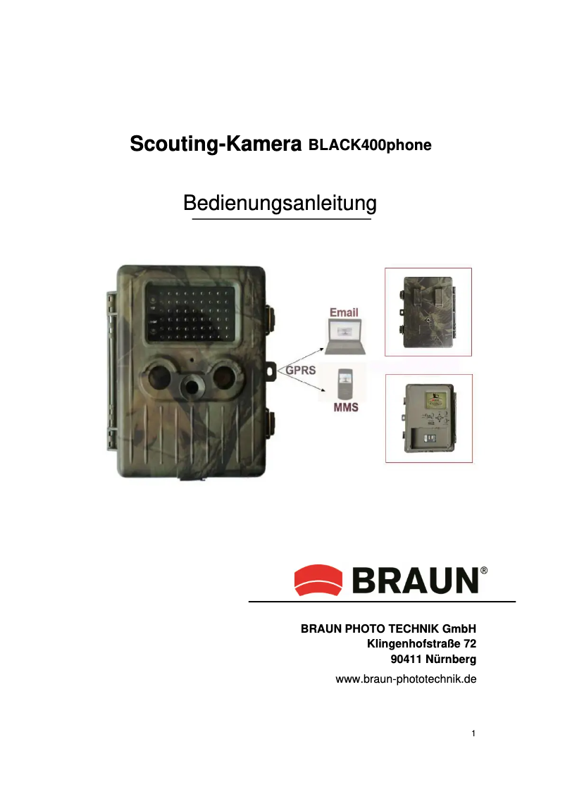 Page 1 de la notice Manuel utilisateur Braun Scouting Cam BLACK400phone