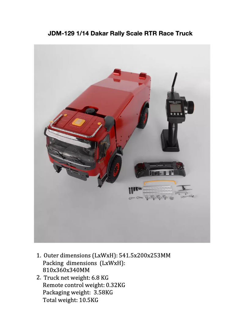 Page 1 de la notice Manuel utilisateur RC4WD Dakar Rally Scale