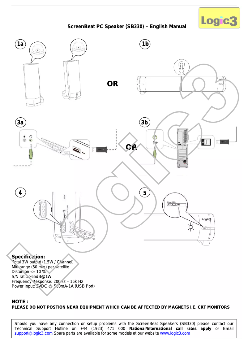 Page 1 de la notice Manuel utilisateur Logic3 SB330