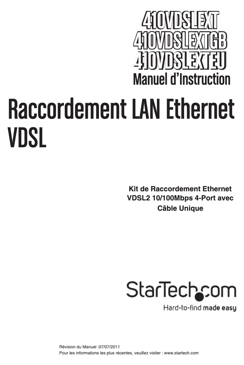 Page 1 de la notice Manuel utilisateur StarTech.com 410VDSLEXTEU