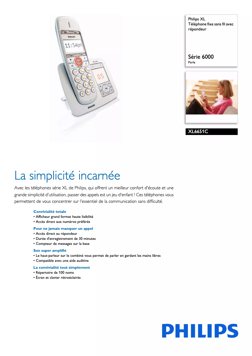 Página 1 del manual Ficha técnica Philips XL665