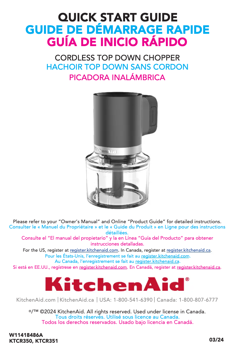 Page 1 de la notice Manuel utilisateur KitchenAid KTCR351