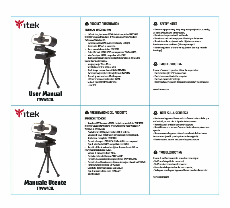 Page n°1 - Manuel utilisateur iTek ITWW401L