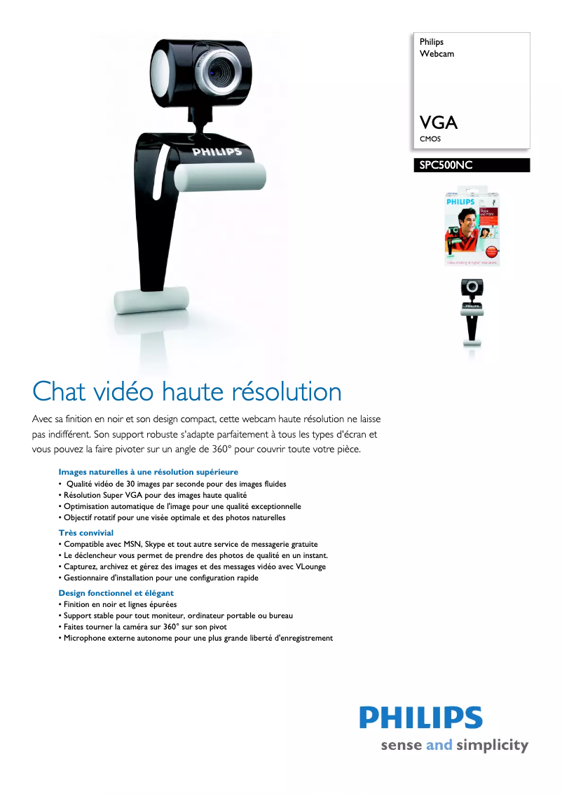 Page 1 de la notice Fiche technique Philips SPC500NC