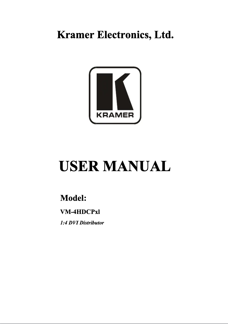 Page n°1 - Manuel utilisateur Kramer VM-4HDCPXL