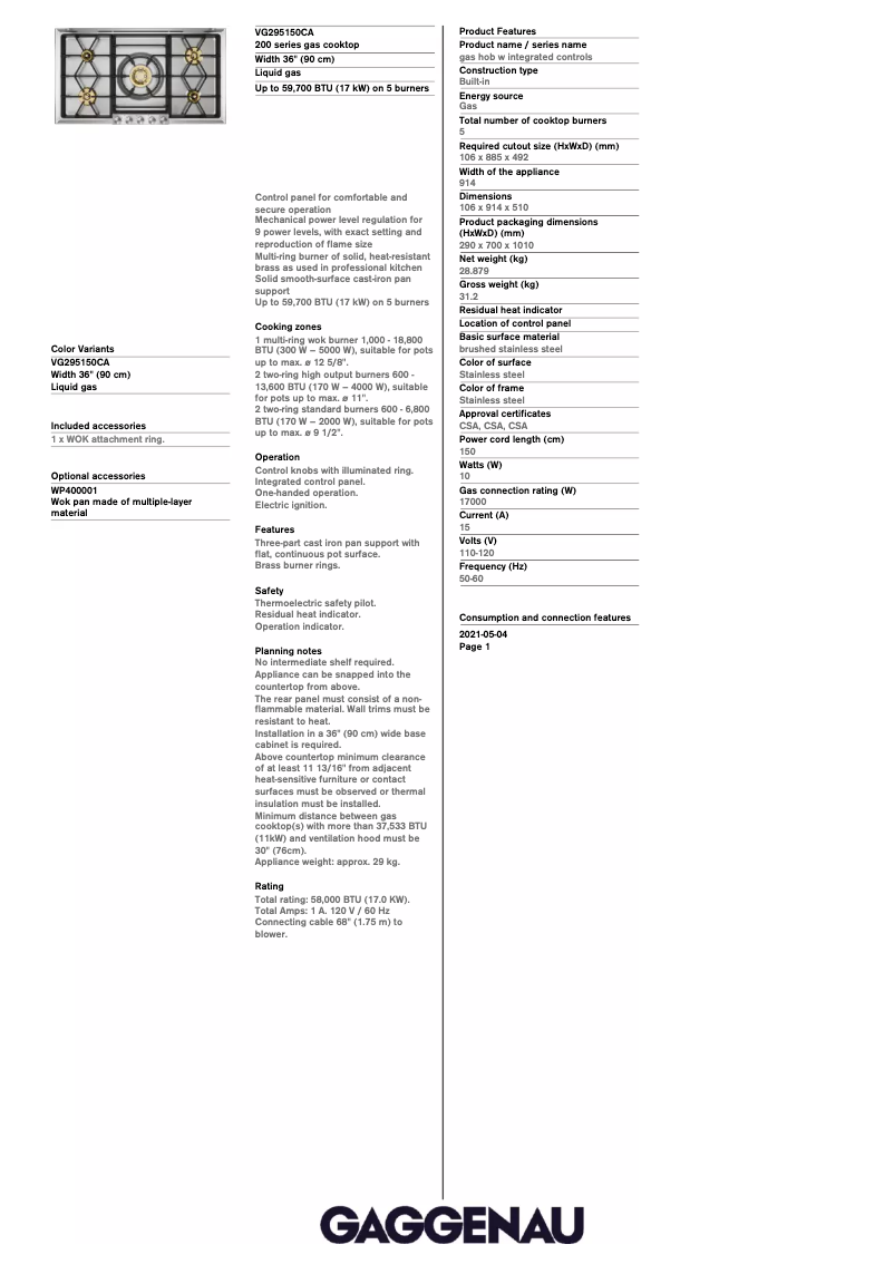 Image de la première page du manuel de l'appareil VG295150CA