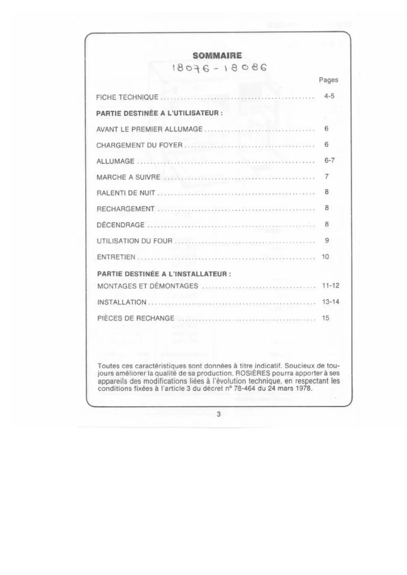 Page 1 de la notice Manuel utilisateur Rosieres 18086