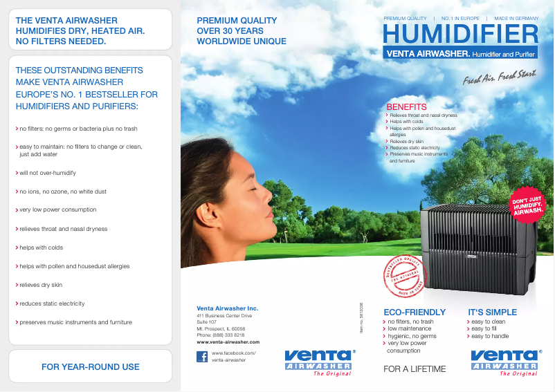 Page 1 de la notice Fiche technique Venta LW15