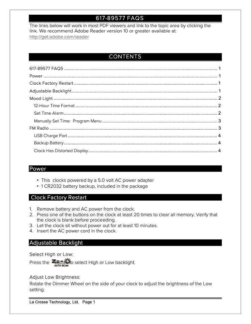 Page 1 de la notice FAQ La Crosse Technology 617-89577