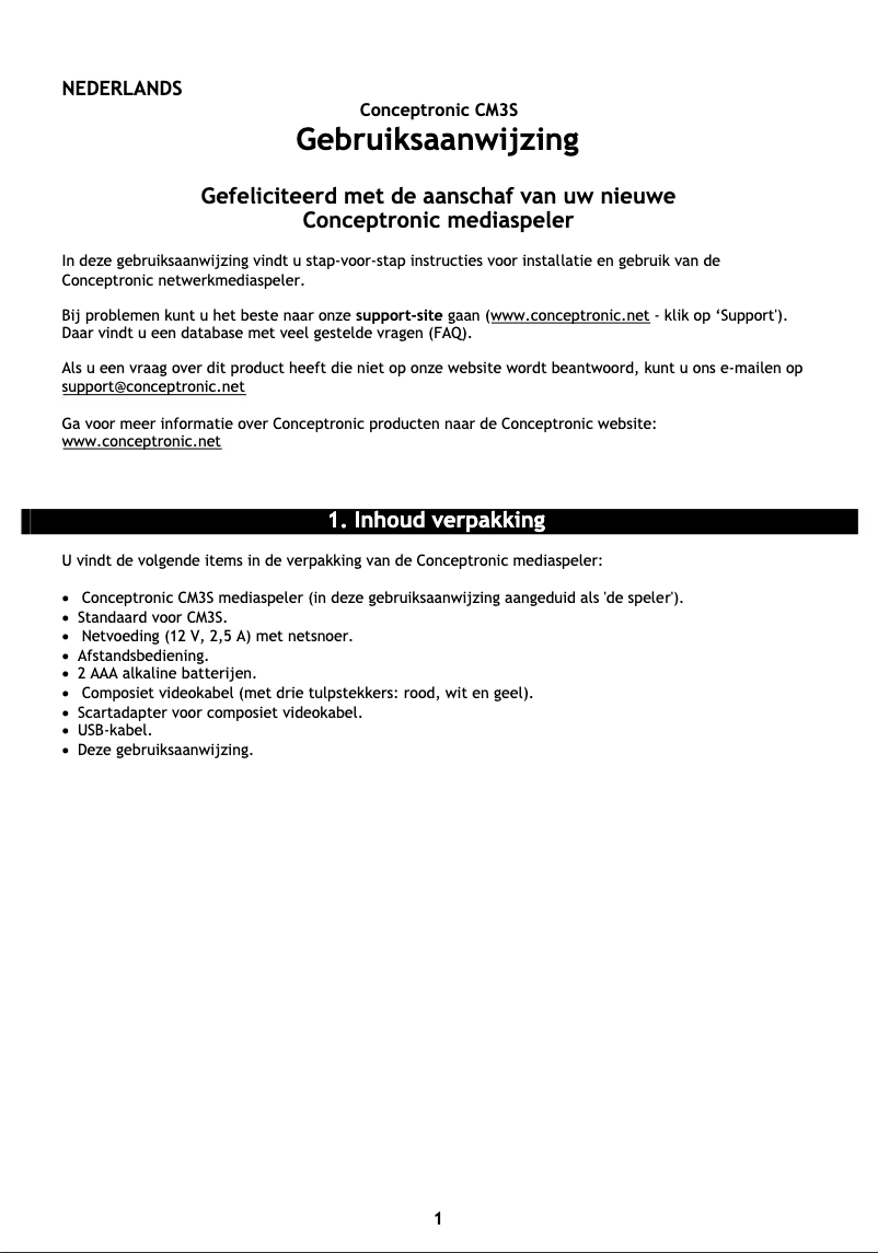 Page 1 de la notice Manuel utilisateur Conceptronic CM3S640U