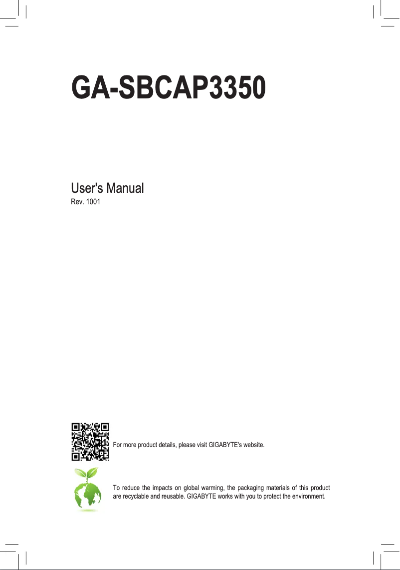 Page 1 de la notice Manuel utilisateur Gigabyte GA-SBCAP3350