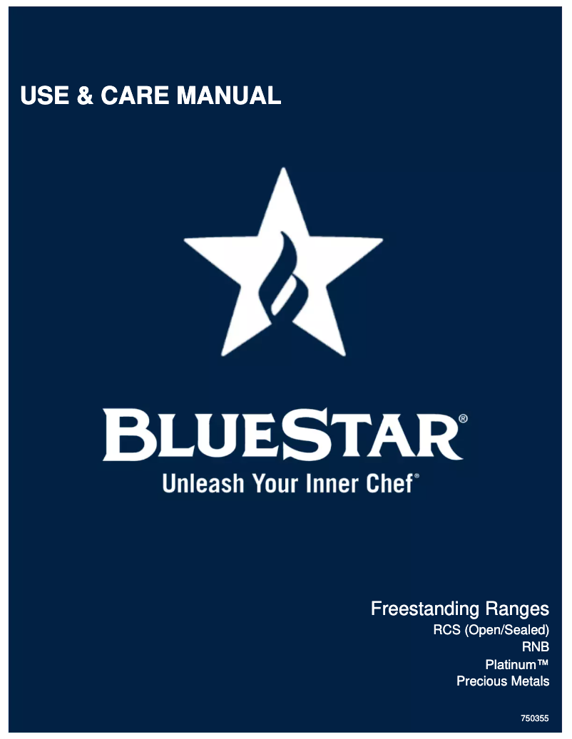 Page n°1 - Manuel d'utilisation et d'entretien BlueStar RCS30SBV2C-9005