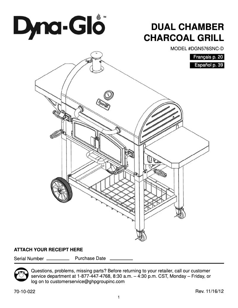 Page 1 de la notice Manuel utilisateur Dyna-Glo DGN576SNC-D