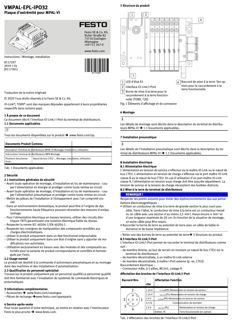 Page 1 de la notice Manuel utilisateur Festo VMPAL-EPL-IPO32