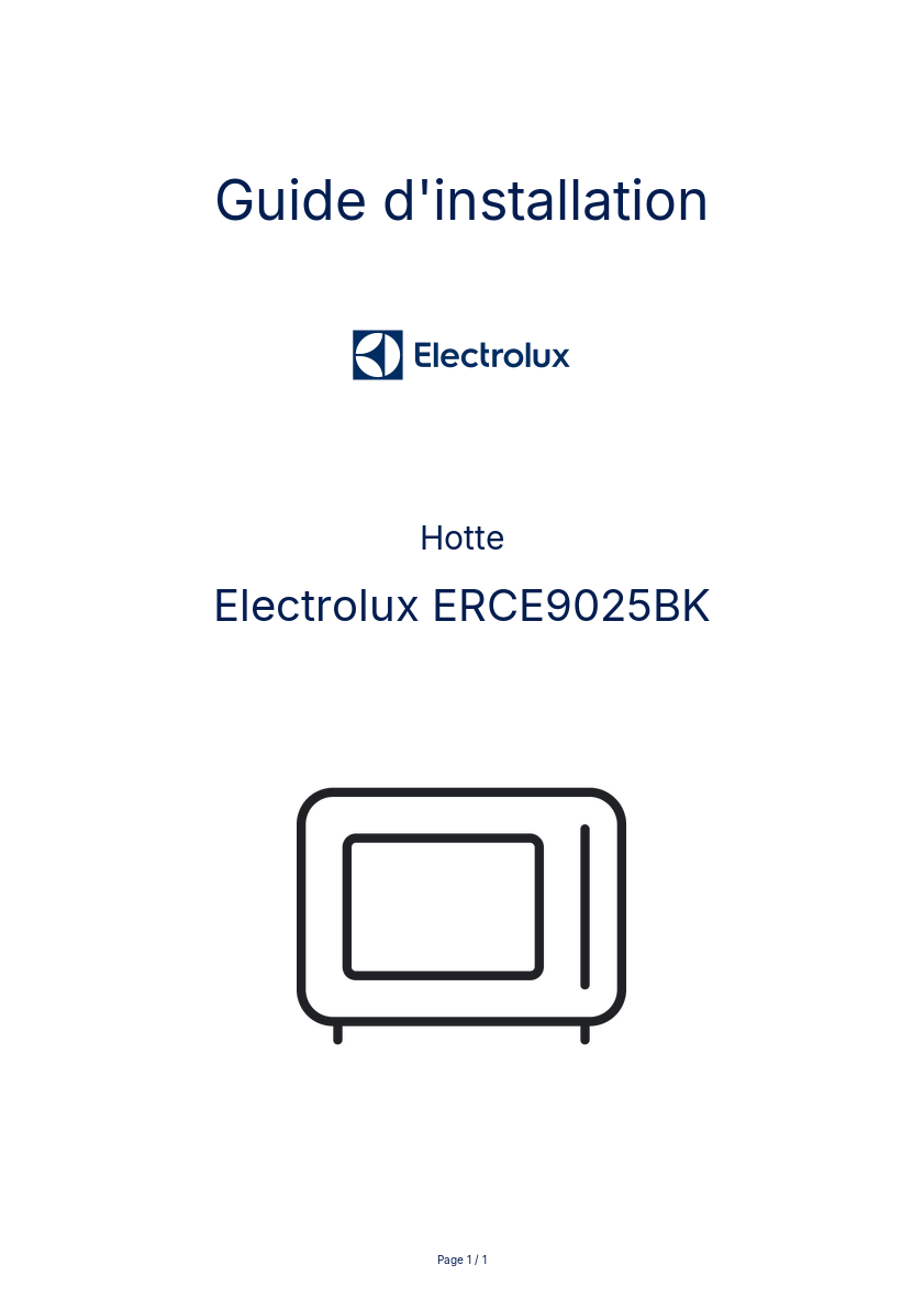 Page n°1 - Guide d'installation Electrolux ERCE9025BK