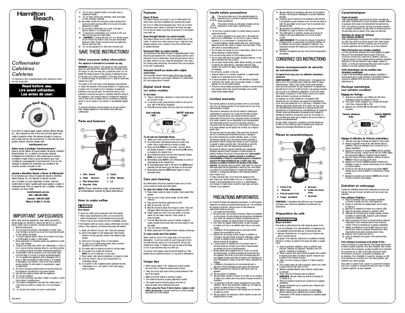 Page 1 de la notice Mode d'emploi Hamilton Beach Programmable 49465R