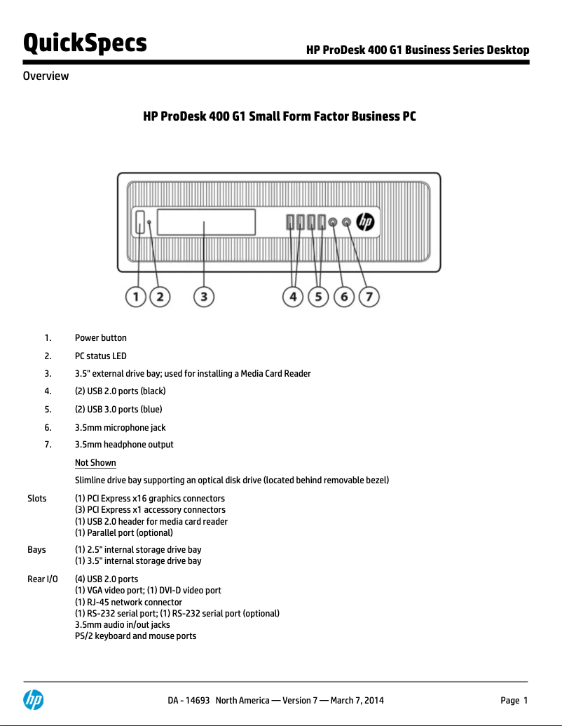 Image de la première page du manuel de l'appareil ProDesk 400 G1 Microtower