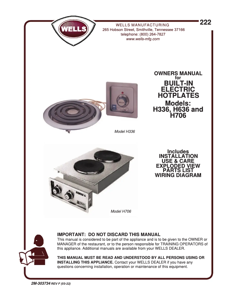 Page n°1 - Manuel utilisateur Wells H115