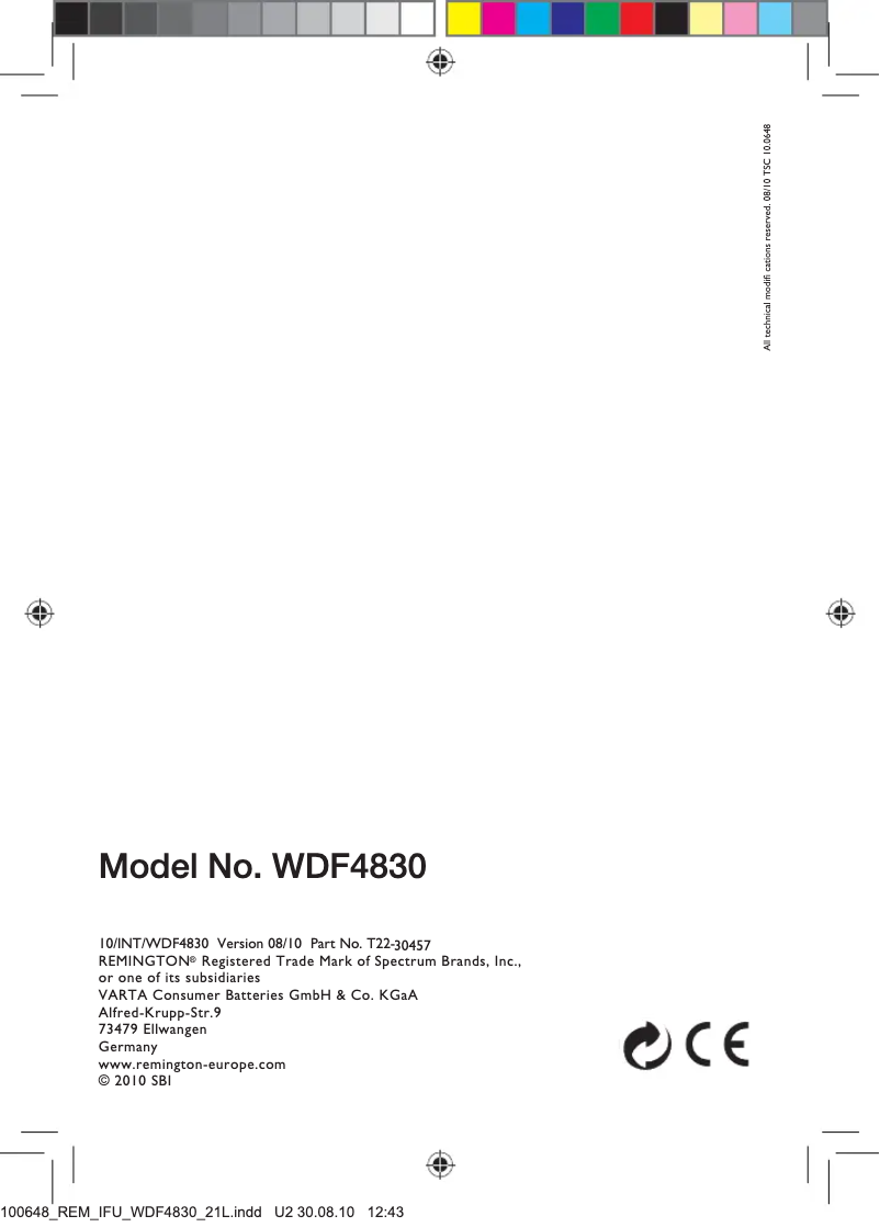 Image de la première page du manuel de l'appareil WDF4830