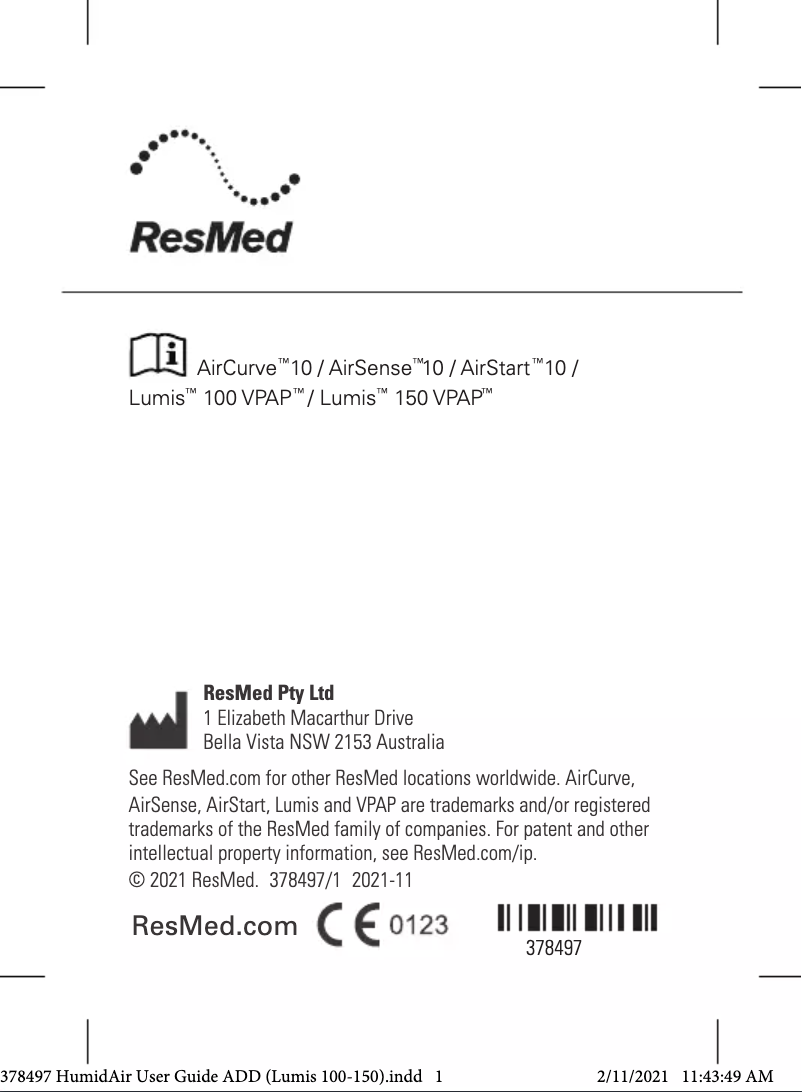 Page 1 de la notice Manuel utilisateur ResMed HumidAir II