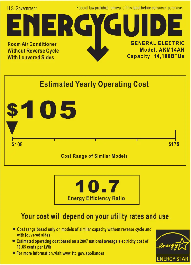 Page 1 de la notice Label énergétique GE AKM14AN