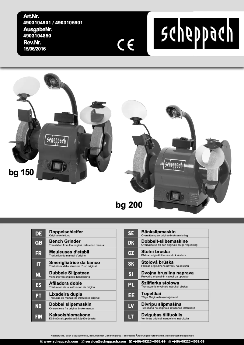 Page 1 de la notice Manuel utilisateur Scheppach BG150
