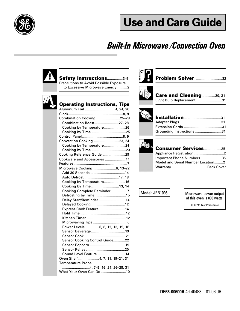 Image de la première page du manuel de l'appareil Profile JEB1095CB