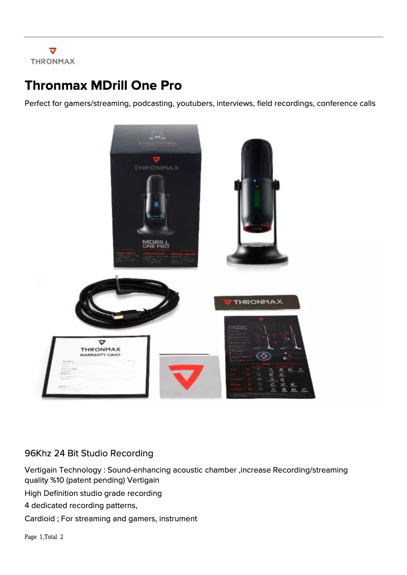 Page 1 de la notice Manuel utilisateur Thronmax MDrill One Pro