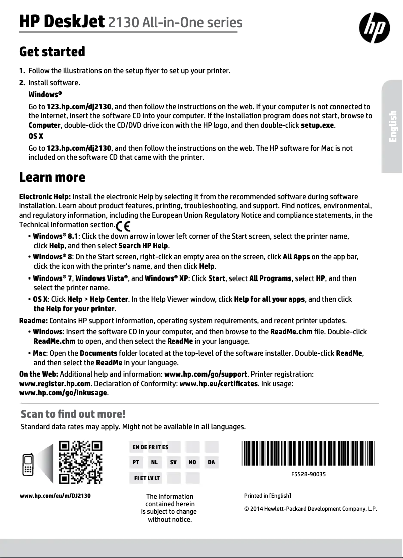 Page n°1 - Manuel utilisateur HP DeskJet 2134